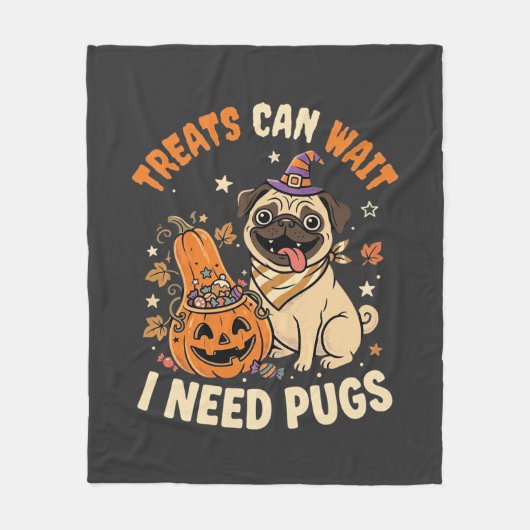 Halloween-Mops-Pumpkin-Leckereien Fleecedecke (Vorderseite)