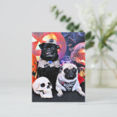 Halloween - Mops - Ruffy und Lola Postkarte (Stehend Vorderseite)