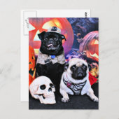 Halloween - Mops - Ruffy und Lola Postkarte (Vorne/Hinten)