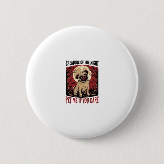 Halloween-Mops-Shirt mit spookigem Friedhof Vintag Button (Vorderseite)