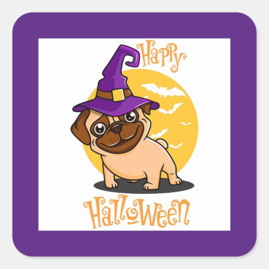 Halloween Mops Square Stickers (Vorderseite)