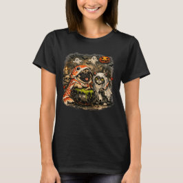 Halloween-Mops und Katzen in der verzauberten Küch T-Shirt