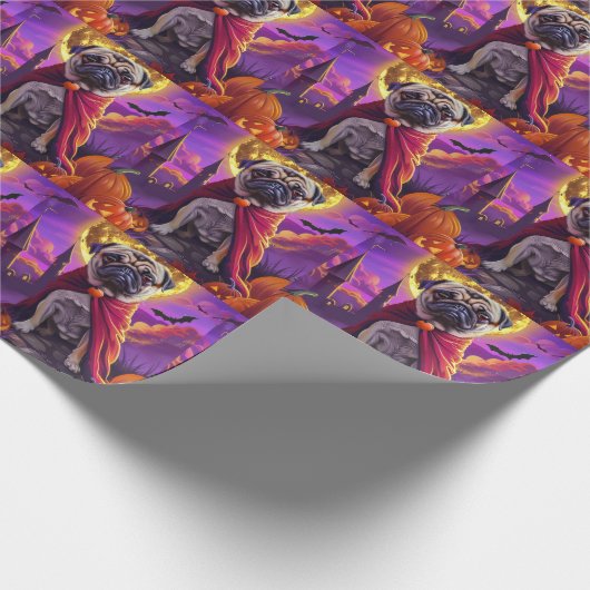 Halloween Mops Vampire Pumpkins Beängstigend Geschenkpapier (Ecke)