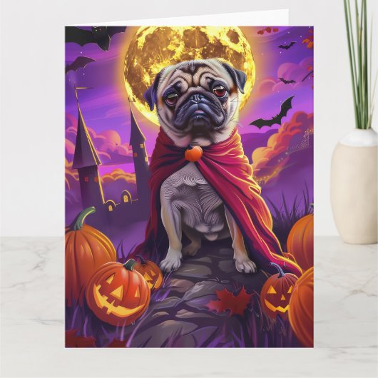 Halloween Mops Vampire Pumpkins Beängstigend Karte (Vorderseite)