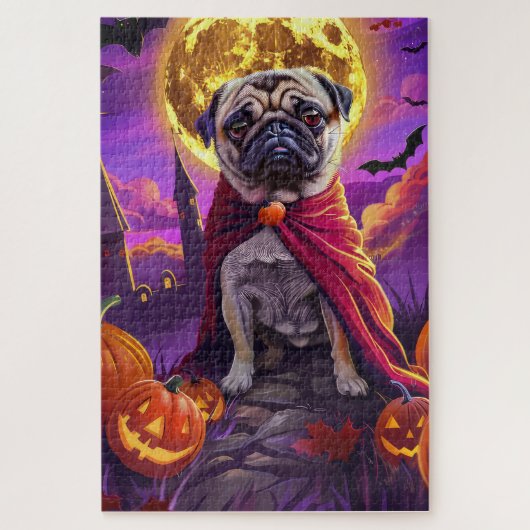 Halloween Mops Vampire Pumpkins Beängstigend Puzzle (Vertikal)