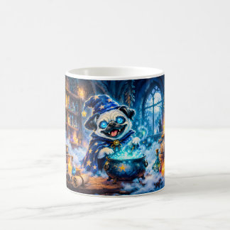 Halloween-Mops-Zauberer braut einen Zaubertrank Kaffeetasse