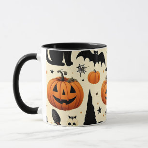 Halloween-Motiv mit schwarzer Katze und Kürbis Tasse