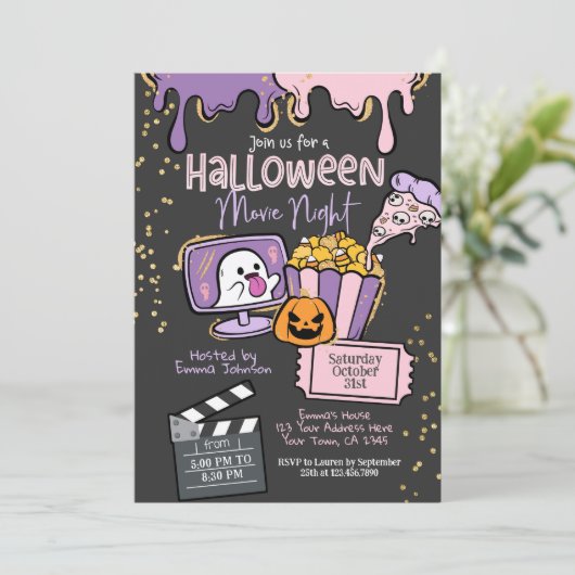 Halloween Movie Night Invitation Einladung (Stehend Vorderseite)