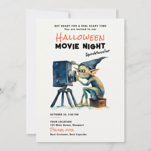 Halloween Movie Night Spooktacular Green Gremlin Einladung (Vorderseite)