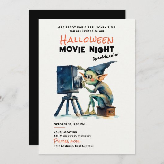 Halloween Movie Night Spooktacular Green Gremlin Einladung (Vorne/Hinten)