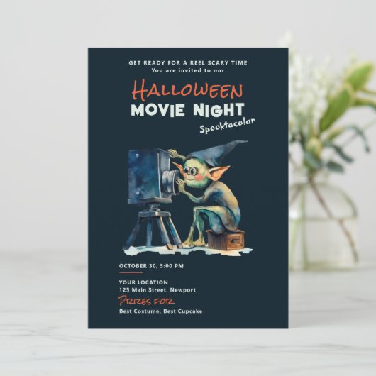 Halloween Movie Night Spooktacular Gremlin Dark Einladung (Stehend Vorderseite)