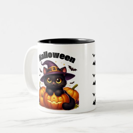 Halloween mugs with a cat theme zweifarbige tasse (Vorderseite Links)