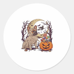 Halloween-Mumie Französische Bulldogge Kürbis Süßi Runder Aufkleber