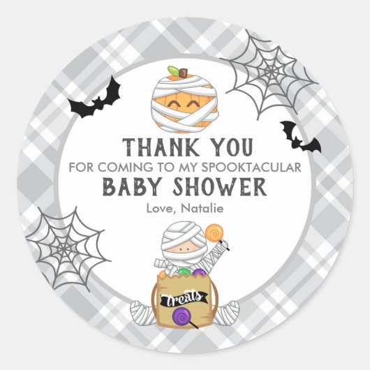 Halloween Mummy Baby Dusche danke Runder Aufkleber (Vorderseite)