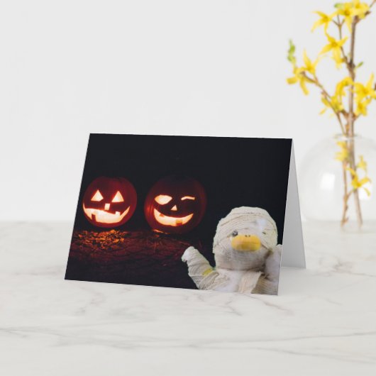 Halloween Mummy. Grußkarte Karte (Gelbe Blume)