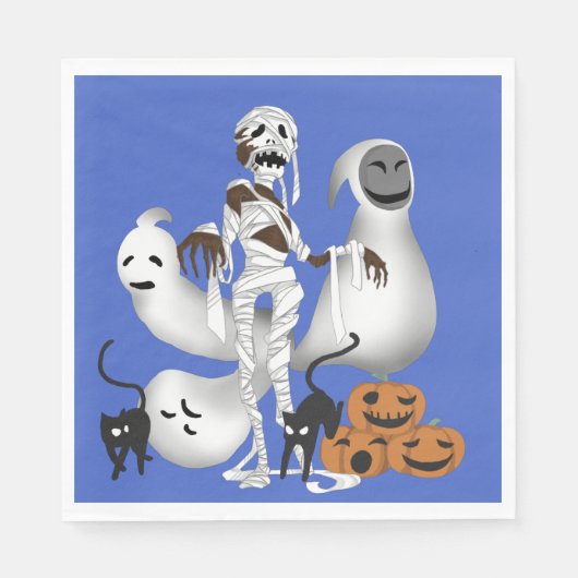 Halloween Mummy mit Kitty Cats und Geist Serviette (Vorderseite)