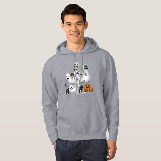 Halloween Mummy mit Kitty Cats und Ghost Mens Hoodie (Vorne ganz)