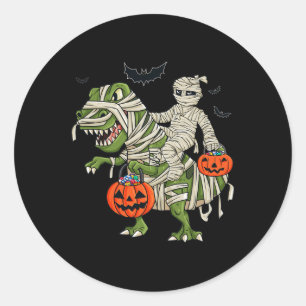 Halloween Mummy Riding T Rex Fun Boys Girls Kinder Runder Aufkleber