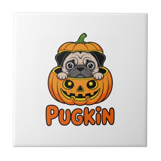 Halloween Mürbchen, Kürbis-Mops-Hund Fliese (Vorderseite)
