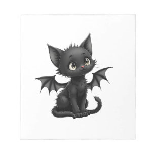 Halloween mürrische schwarze Katze im Fledermausko Notizblock
