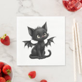 Halloween mürrisches schwarzes Kätzchen im Flederm Serviette (Beispiel)