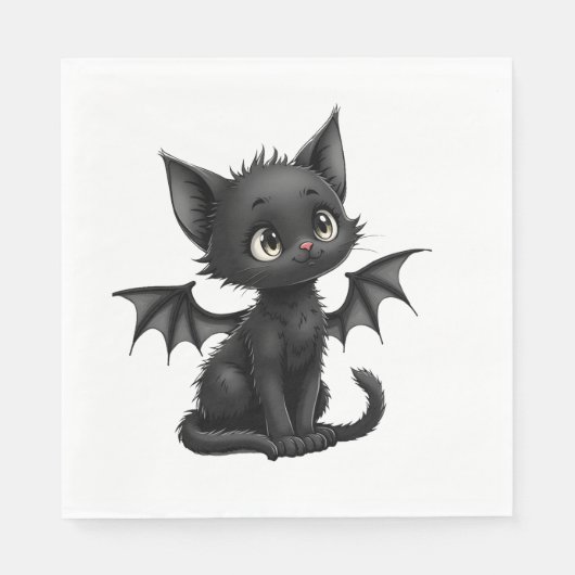 Halloween mürrisches schwarzes Kätzchen im Flederm Serviette (Vorderseite)
