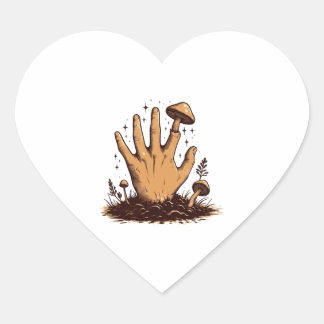 Halloween Mushroom Fingers, die Hand kommt aus dem Herz-Aufkleber