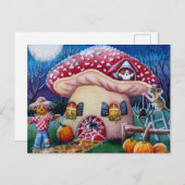 Halloween Mushroom Mouse House Spiders Wasserfarbe Postkarte (Vorne/Hinten)