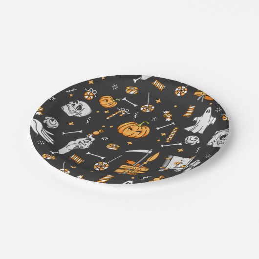 Halloween Muster 2 Pappteller (Schrägansicht)