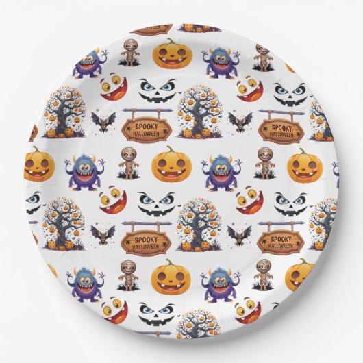 Halloween-Muster auf Pappteller (Vorderseite)