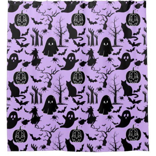 Halloween-Muster. Geruchlich und niedlich.b L Lila Duschvorhang (Vorderseite)