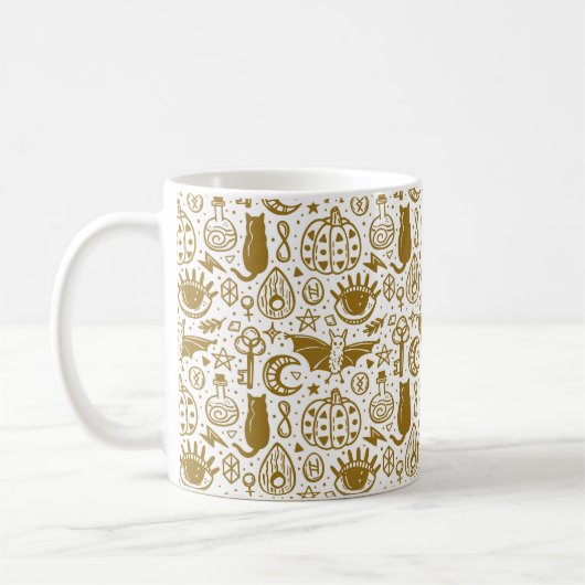 Halloween-Muster. Goldene Tinte Kaffeetasse (Links)