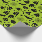 Halloween-Muster-Grün und Schwarzes Geschenkpapier (Ecke)