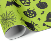 Halloween-Muster-Grün und Schwarzes Geschenkpapier (Rolleneckpunkt)