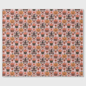 Halloween-Muster | Hexen, Kürbis, Fledermäuse Geschenkpapier (Flach)