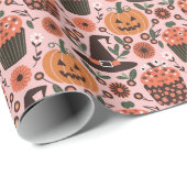 Halloween-Muster | Hexen, Kürbis, Fledermäuse Geschenkpapier (Rolleneckpunkt)
