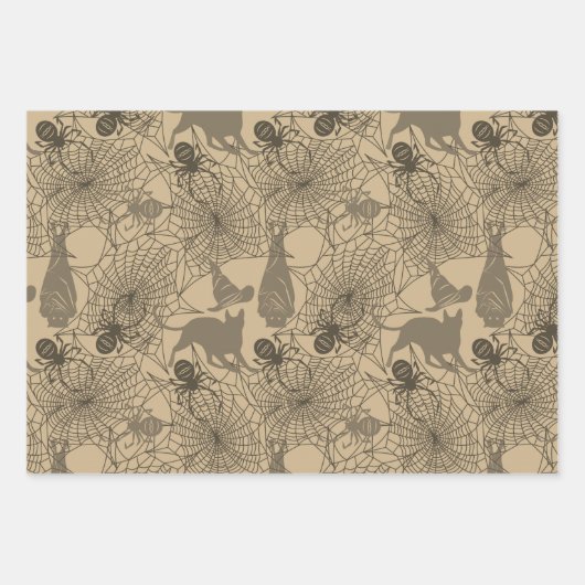 Halloween Muster Hexenhut Katzenspinne 3 neutral Geschenkpapier Set (Vorderseite 3)