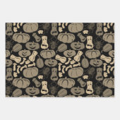 Halloween Muster Hexenhut Katzenspinne 3 neutral Geschenkpapier Set (Vorderseite)