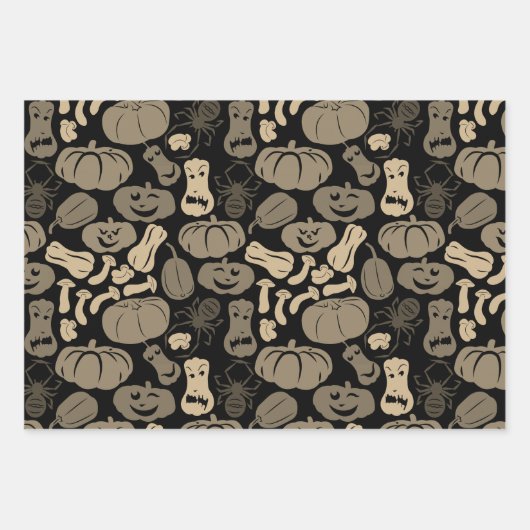 Halloween Muster Hexenhut Katzenspinne 3 neutral Geschenkpapier Set (Vorderseite)