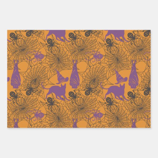 Halloween Muster Hexenhut Katzenspinne Set 3 Geschenkpapier Set (Vorderseite 3)