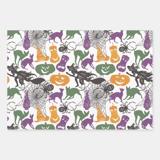 Halloween Muster Hexenhut Katzenspinne Set 3 Geschenkpapier Set (Vorderseite 2)