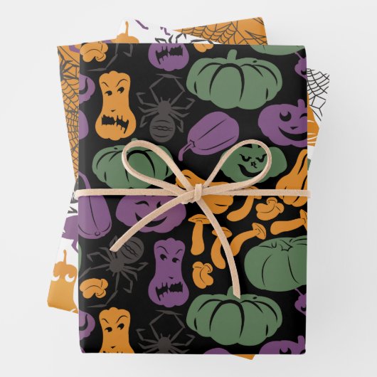 Halloween Muster Hexenhut Katzenspinne Set 3 Geschenkpapier Set (Beispiel)