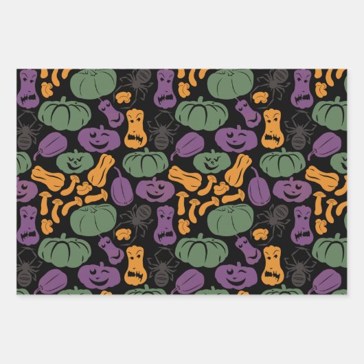 Halloween Muster Hexenhut Katzenspinne Set 3 Geschenkpapier Set (Vorderseite)