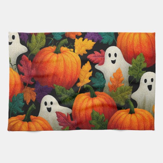 Halloween Muster Hintergrund mit Orange Pumpkins Geschirrtuch (Horizontal)