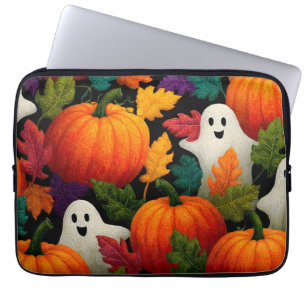 Halloween Muster Hintergrund mit Orange Pumpkins Laptopschutzhülle