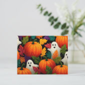 Halloween Muster Hintergrund mit Orange Pumpkins Postkarte (Stehend Vorderseite)