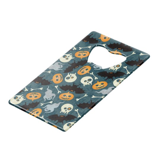 Halloween-Muster Kreditkarten Flaschenöffner (Rückseite Schrägansicht)