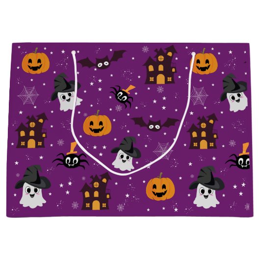 Halloween-Muster lila Große Geschenktüte (Vorderseite)