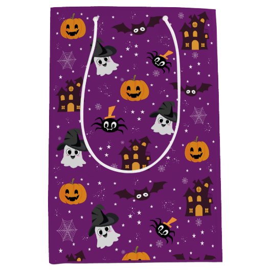 Halloween-Muster lila Mittlere Geschenktüte (Vorderseite)