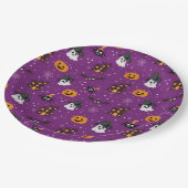 Halloween-Muster lila Pappteller (Schrägansicht)